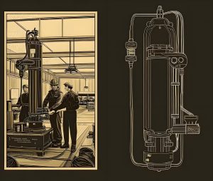 Vintage illustration of an early water press