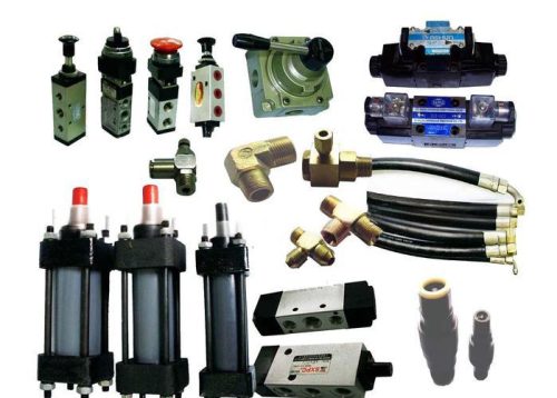 Hydraulic system auxiliary components including filters, reservoirs, hoses, fittings, gauges, and coolers